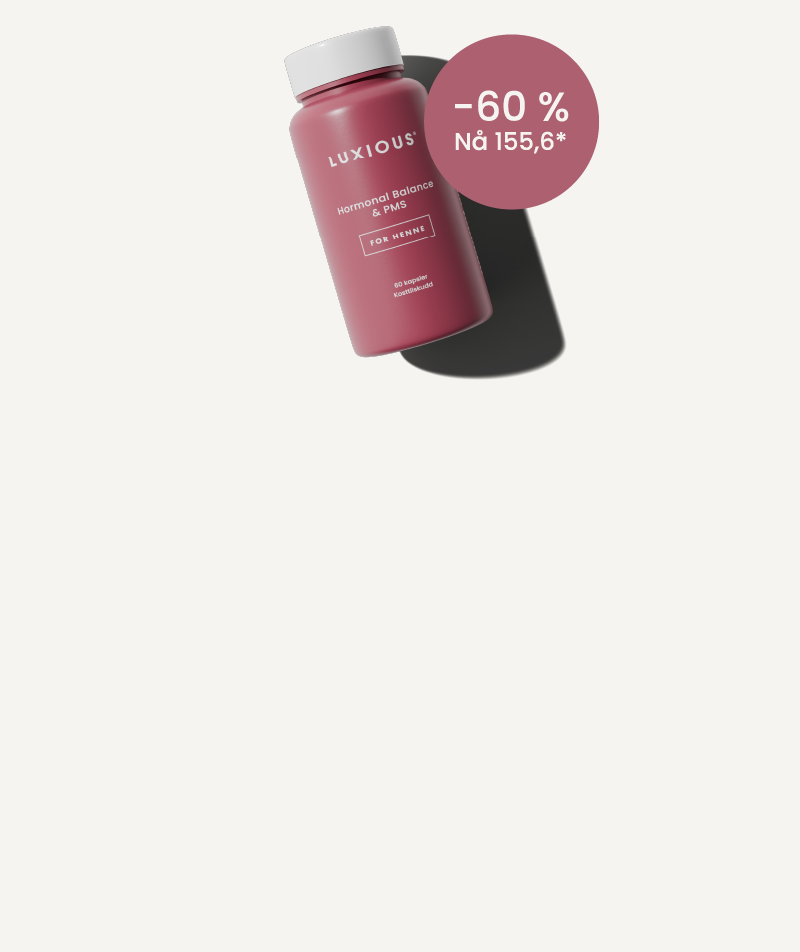 Dra nytta av 60 % rabatt på Luxious Kosttillskott för hormonell balans och PMS! Utvecklat för att lindra PMS-besvär, stödja hormonerna och öka vitaliteten. Köp nu!